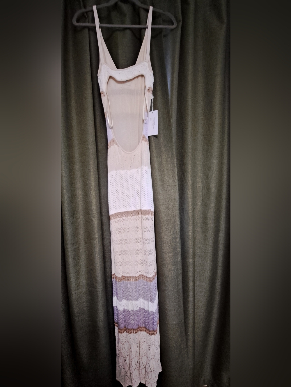 Torn by Ronny Kobo Cream, Beige & Light Brown Striped Knit Maxi Dress - Picture 3 of 7